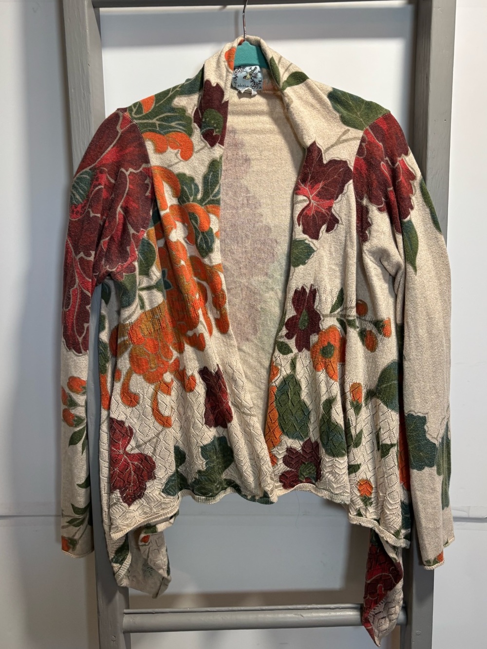 Tabitha Med pointelle knit Open Front cardigan boho boutique, lagenlook, natural